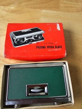 Source Unknown Green and Silver Folding Opera Glasses